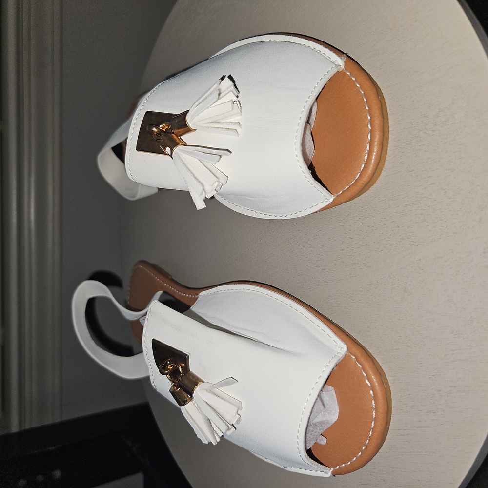 White Sandals with Gold .
